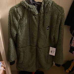 Zyia Olive Long Hooded Teddy Jacket